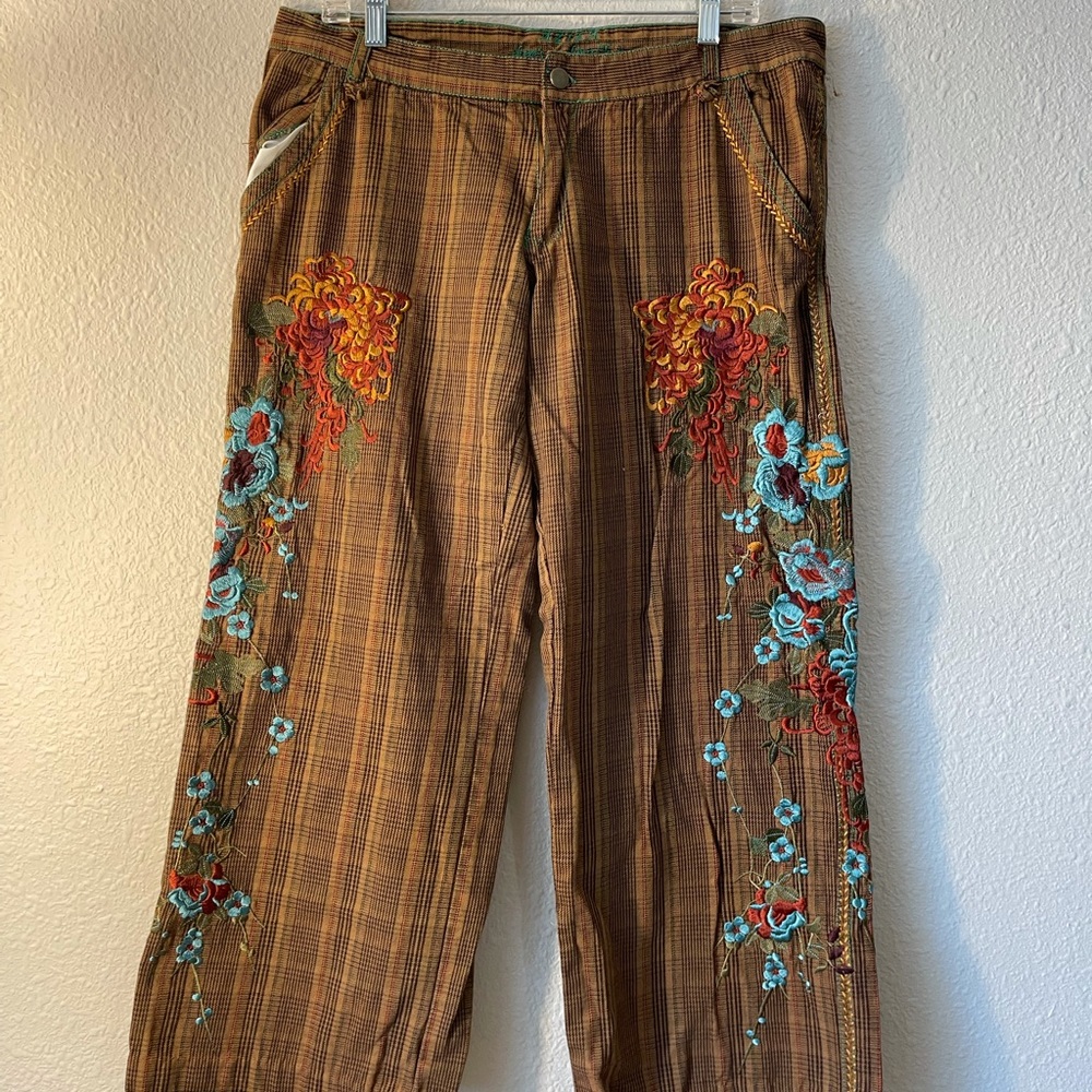 Aziza Embroidered Plaid Pants